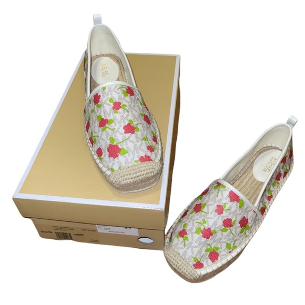 Michael Kors Lenny Espadrille Rose Poppy Shoe Monogram Floral Platform New w Box